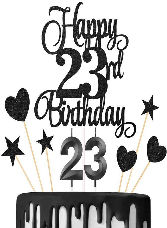 Lecferrarc 23rd Birthday Cake Toppers, 23rd Birthday Candles Numeral Candles and Glitter Cake Decorations Toppers Set for Party Supplies (Black) - Image 1